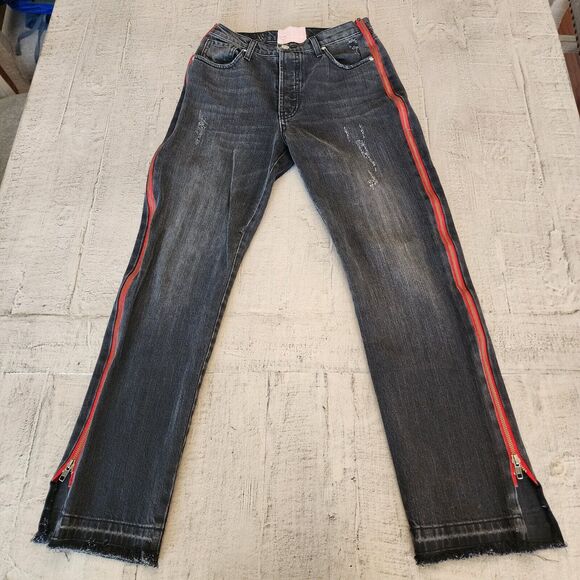 Revice Womens High Waisted Frayed Hems Red Side Zipper Flare 28x29 Size 28 - Picture 4 of 16